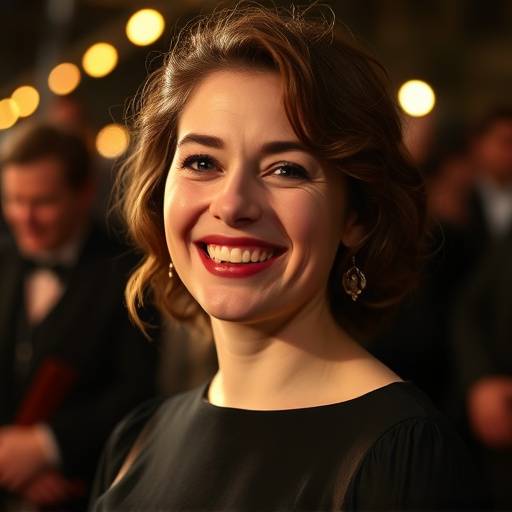Am√©lie Dupont souriant lors de la premi√®re de son nouveau film √† Paris