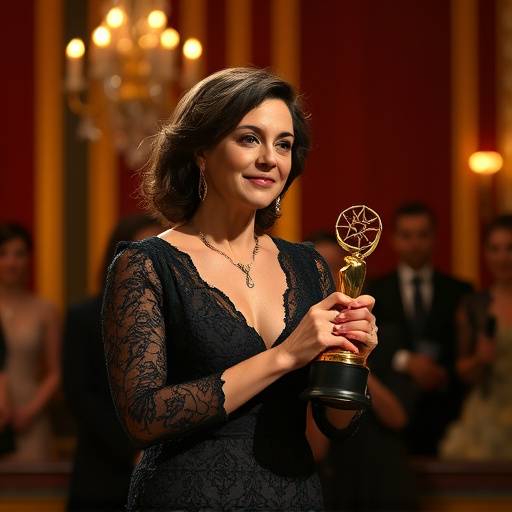 Isabelle Moreau recevant un prix lors d'une c√©r√©monie √† Hollywood