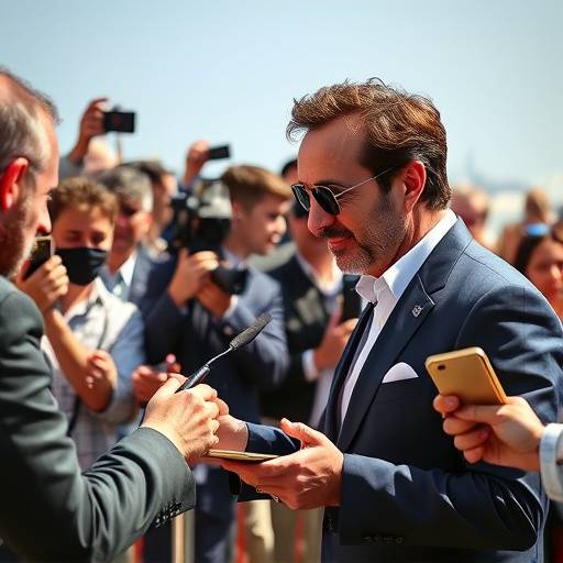 Jean Dujardin signant des autographes √† ses fans √† Cannes