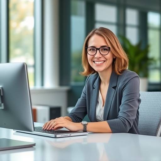 Portrait de Sophie Dubois, responsable de l'accessibilité chez Étoile Filante, souriant devant un bureau moderne.