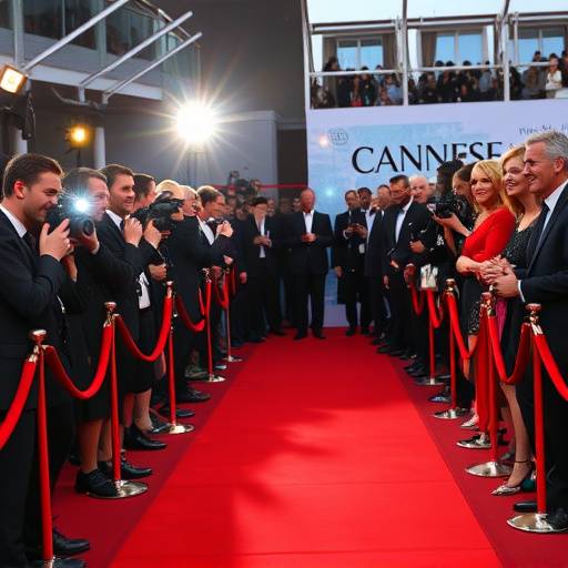 Tapis rouge du Festival de Cannes avec des c√©l√©brit√©s souriant aux photographes